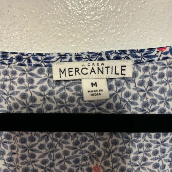 J. Crew Mercantile Blue Floral Ruffle Hem Faux Wrap High-Low Dress Size Medium - Picture 5 of 9